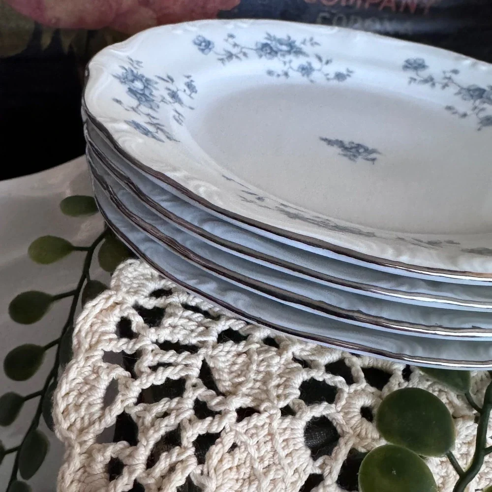 Johann Haviland Blue Garland Bread Butter Plates Bavaria Platinum Trim 4pc